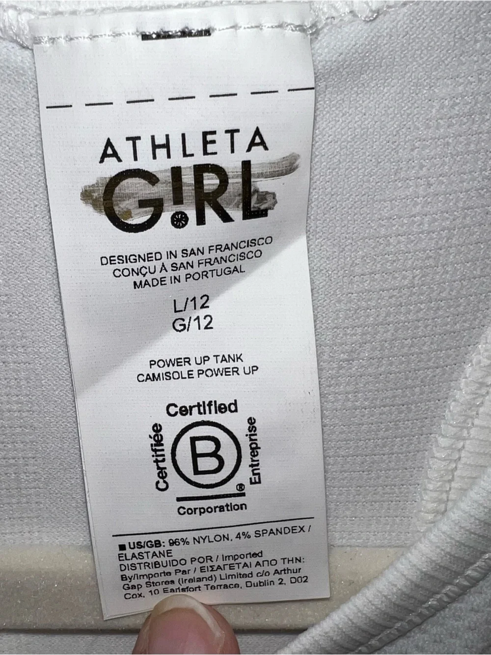 Athleta White Girls' Racerback Athletic Tank